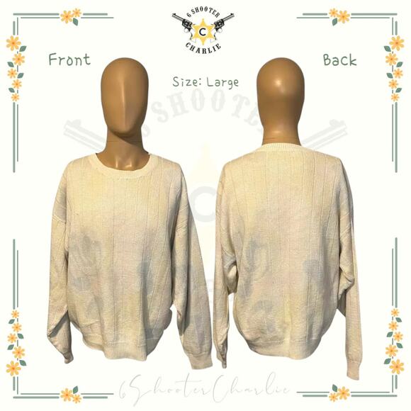Vintage Generra Collection Mens Ivory Pullover Crewneck Grandpa Sweater Sz Large - Picture 1 of 6